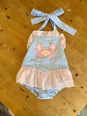 Seersucker Crab Halter Romper Bumble